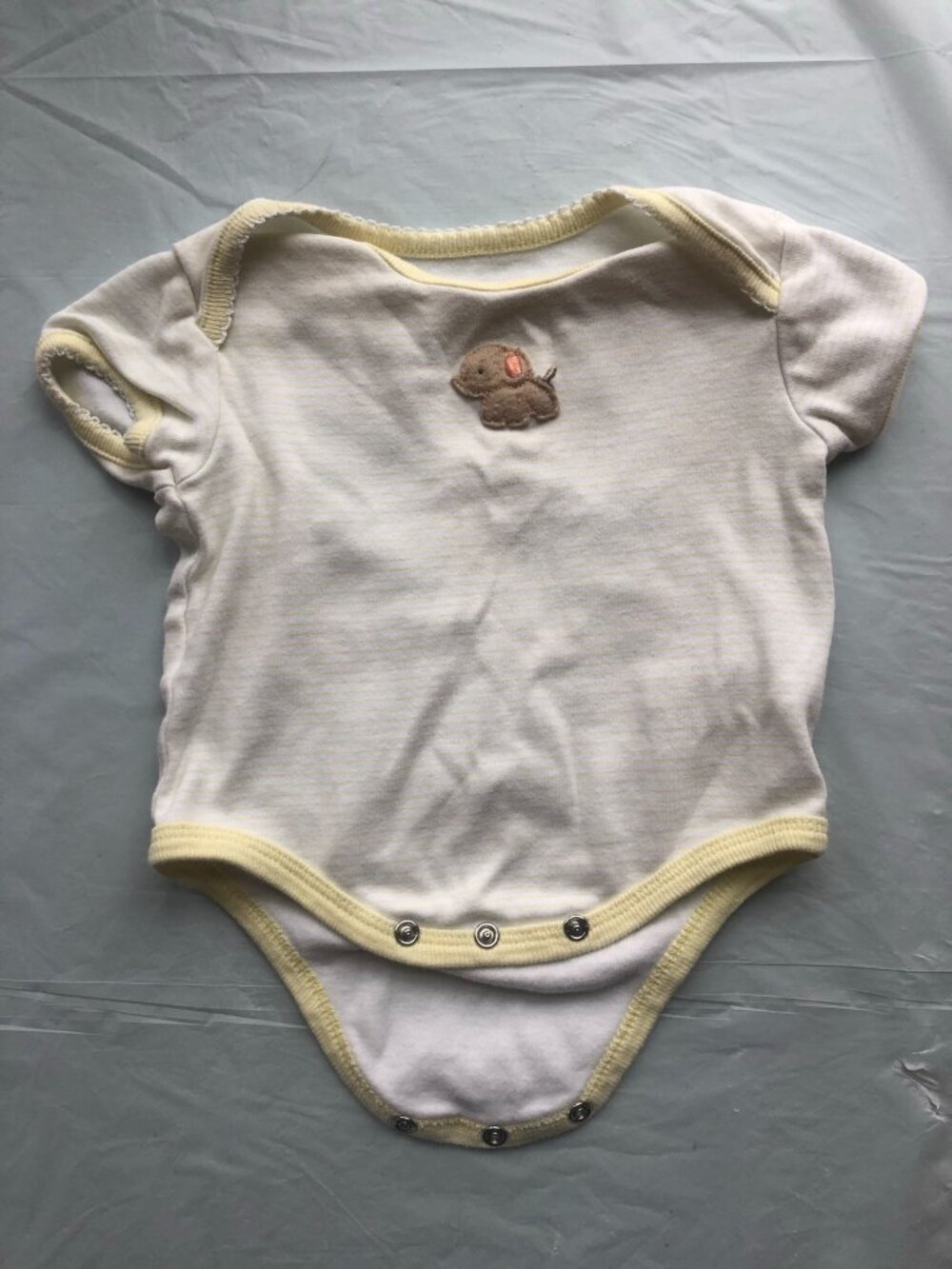 0-3 Months Baby Works White Onesie with Yellow Trim & Puppy on Front; Adorable!